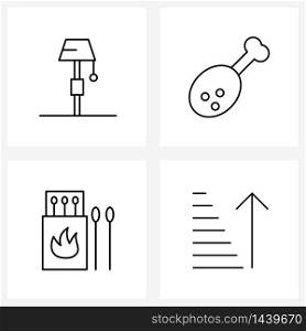 Set of 4 Universal Line Icons of electric, fire stick, idea, meal, safety Vector Illustration