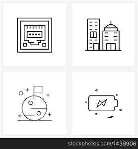 Set of 4 Universal Line Icons of Ethernet, space, tower, apartments, power Vector Illustration