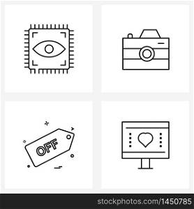 Set of 4 Universal Line Icons of eye, sale, sensor, photograph, discount Vector Illustration