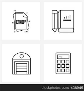 Set of 4 Universal Line Icons of file, office, files, pencil, calculator Vector Illustration
