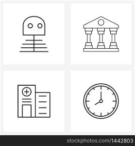 Set of 4 Universal Line Icons of fish skull, pharmacy, court law, building, time Vector Illustration