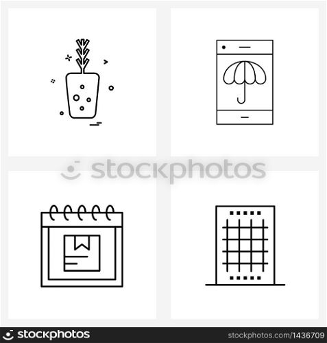 Set of 4 Universal Line Icons of flower pot; box; advice; give; date Vector Illustration