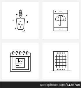 Set of 4 Universal Line Icons of flower pot; box; advice; give; date Vector Illustration