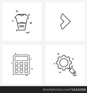 Set of 4 Universal Line Icons of food, calculate, coffee, right, search Vector Illustration