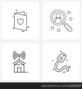 Set of 4 Universal Line Icons of heart, internet service provider, love story, search, home Vector Illustration