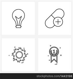 Set of 4 Universal Line Icons of light, golf, capsule, doctor, Vector Illustration