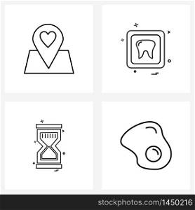 Set of 4 Universal Line Icons of map, waiting, valentine, health, pointer Vector Illustration