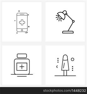Set of 4 Universal Line Icons of medical, medicine, smart phone, lump, bottle Vector Illustration