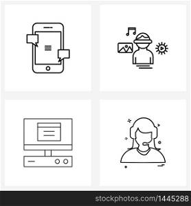 Set of 4 Universal Line Icons of message, internet, avatar, music, avatar Vector Illustration