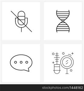 Set of 4 Universal Line Icons of mic, chatting, dna, biology, clothing Vector Illustration