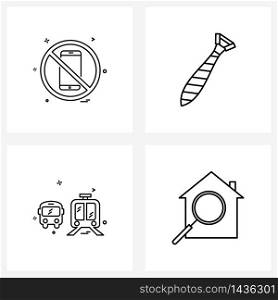 Set of 4 Universal Line Icons of mobile, trains, phone, suiting, home search Vector Illustration