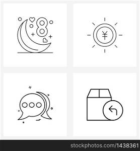 Set of 4 Universal Line Icons of moon, chat , celebration, Chinese coins, box Vector Illustration
