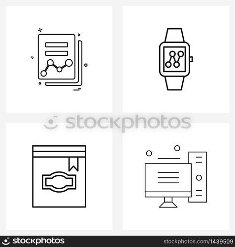 Set of 4 Universal Line Icons of notes, book, documents, gym, read Vector Illustration