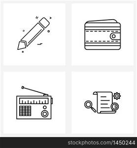 Set of 4 Universal Line Icons of pencil, electronic, study, shopping, document Vector Illustration