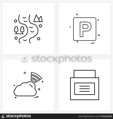 Set of 4 Universal Line Icons of river; cloud; parking; wife; beauty Vector Illustration