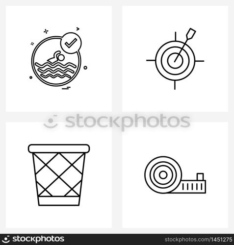 Set of 4 Universal Line Icons of sports, eco, pool, game, nature Vector Illustration