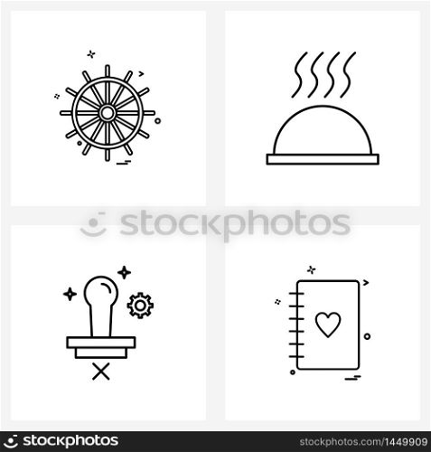 Set of 4 Universal Line Icons of steering, stationary, cafe, hotel, setting Vector Illustration