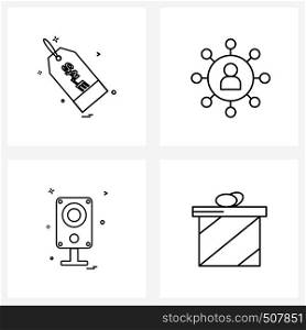 Set of 4 Universal Line Icons of tag, media, sale tag, target, Vector Illustration