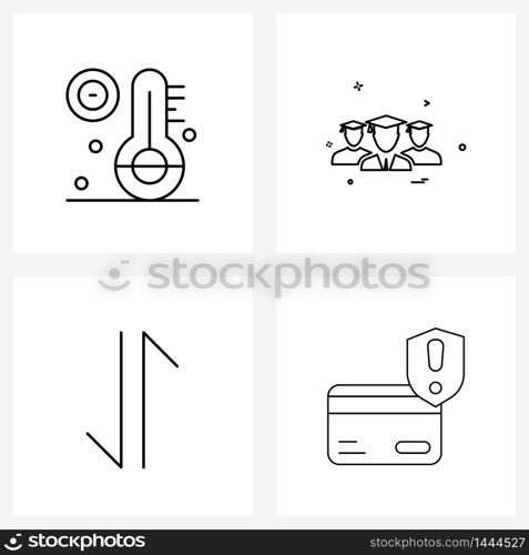 Set of 4 Universal Line Icons of temperature, down, group, avatar, credit Vector Illustration