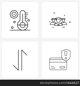 Set of 4 Universal Line Icons of temperature, down, group, avatar, credit Vector Illustration