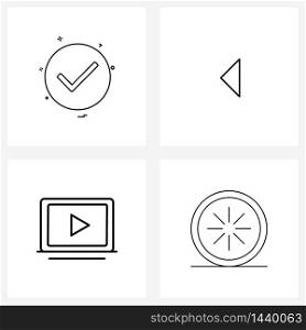 Set of 4 Universal Line Icons of tick, play, tick, arrow, loading Vector Illustration
