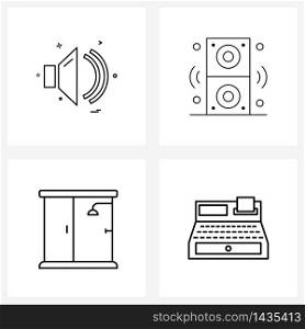 Set of 4 Universal Line Icons of ui, bath, volume, sound, glass Vector Illustration