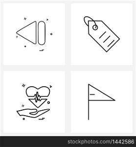 Set of 4 Universal Line Icons of ui, ecg, back, discount, ball Vector Illustration
