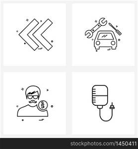 Set of 4 Universal Line Icons of ui, profile, rewind, garage, Vector Illustration
