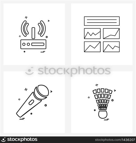 Set of 4 Universal Line Icons of wife; mic; banking; money; game Vector Illustration