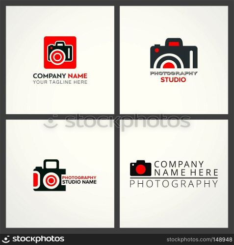 Set of 4 Vector Black and Red Icons for Photographer. Camera Icon. For web design and application interface, also useful for infographics. Vector illustration.