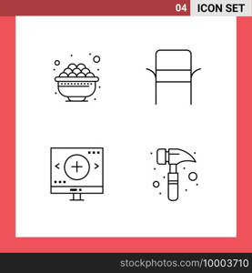 Set of 4 Vector Filledline Flat Colors on Grid for bowl, find, gras, home, magnifier Editable Vector Design Elements