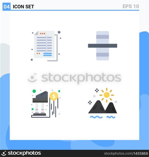 Set of 4 Vector Flat Icons on Grid for accounting, dollar, banking, gear, money Editable Vector Design Elements