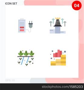 Set of 4 Vector Flat Icons on Grid for acumulator, agriculture, plug, fort, nature Editable Vector Design Elements