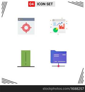 Set of 4 Vector Flat Icons on Grid for application, electronics, target, report, light mete Editable Vector Design Elements