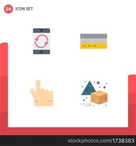 Set of 4 Vector Flat Icons on Grid for arrow, interface, devices, card, finger Editable Vector Design Elements
