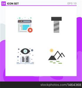 Set of 4 Vector Flat Icons on Grid for article, environment, online, learning, sun Editable Vector Design Elements