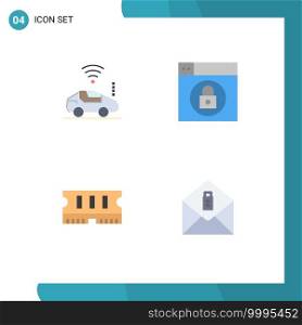 Set of 4 Vector Flat Icons on Grid for atou, ram, signal, lock, message Editable Vector Design Elements
