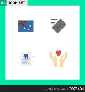 Set of 4 Vector Flat Icons on Grid for aussie, medical, flag, message, tooth Editable Vector Design Elements