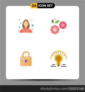 Set of 4 Vector Flat Icons on Grid for avatar, computing, beautician, nature, security Editable Vector Design Elements