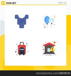 Set of 4 Vector Flat Icons on Grid for baby, travel, balloon, toy, home Editable Vector Design Elements