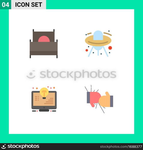 Set of 4 Vector Flat Icons on Grid for bed, bulb, furniture, ship, light Editable Vector Design Elements