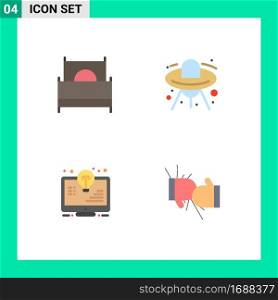 Set of 4 Vector Flat Icons on Grid for bed, bulb, furniture, ship, light Editable Vector Design Elements