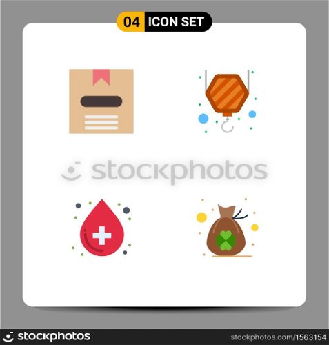 Set of 4 Vector Flat Icons on Grid for box, health care, hide, hook, bag Editable Vector Design Elements