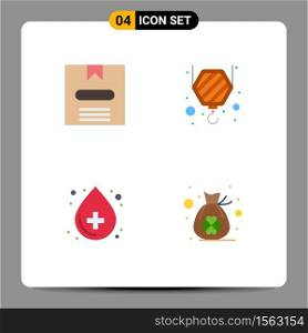Set of 4 Vector Flat Icons on Grid for box, health care, hide, hook, bag Editable Vector Design Elements