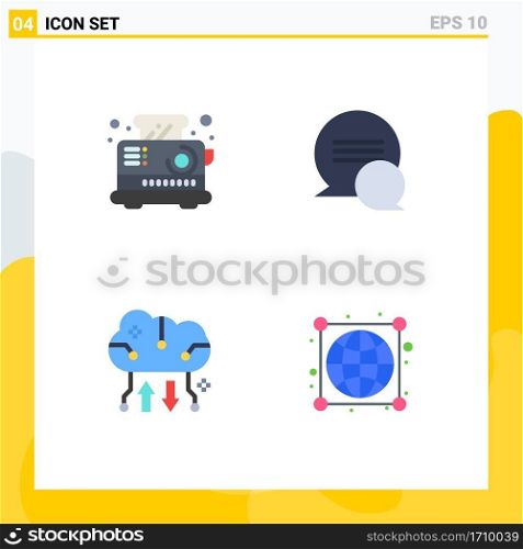 Set of 4 Vector Flat Icons on Grid for breakfast, cloud storage, toaster, messages, online storage Editable Vector Design Elements