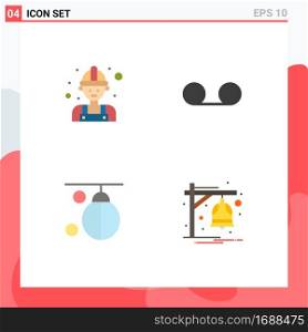 Set of 4 Vector Flat Icons on Grid for carpenter, boxing, worker, voice, training Editable Vector Design Elements
