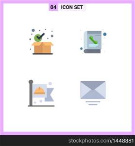 Set of 4 Vector Flat Icons on Grid for checkmark, flag, box, phone, labour Editable Vector Design Elements