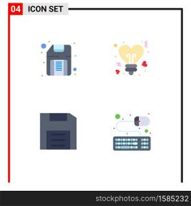 Set of 4 Vector Flat Icons on Grid for computer, devices, hardware, stars, floppy Editable Vector Design Elements