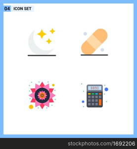 Set of 4 Vector Flat Icons on Grid for crescent, calculator, medical, india, math Editable Vector Design Elements