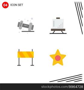 Set of 4 Vector Flat Icons on Grid for diet, barrier, gym, design, construction Editable Vector Design Elements